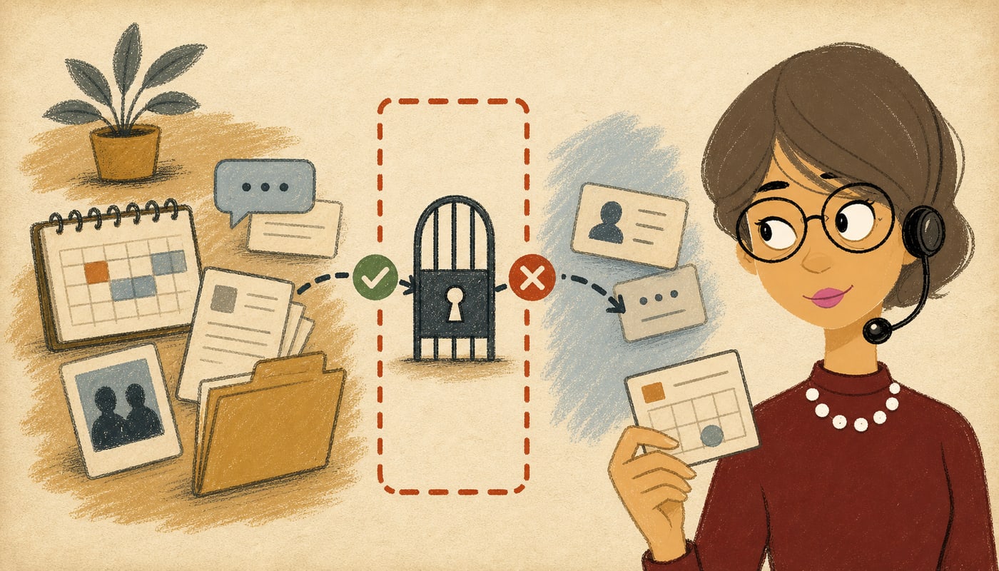 Illustration of the Personal Assistant advisor arranging task cards beside a permission boundary.